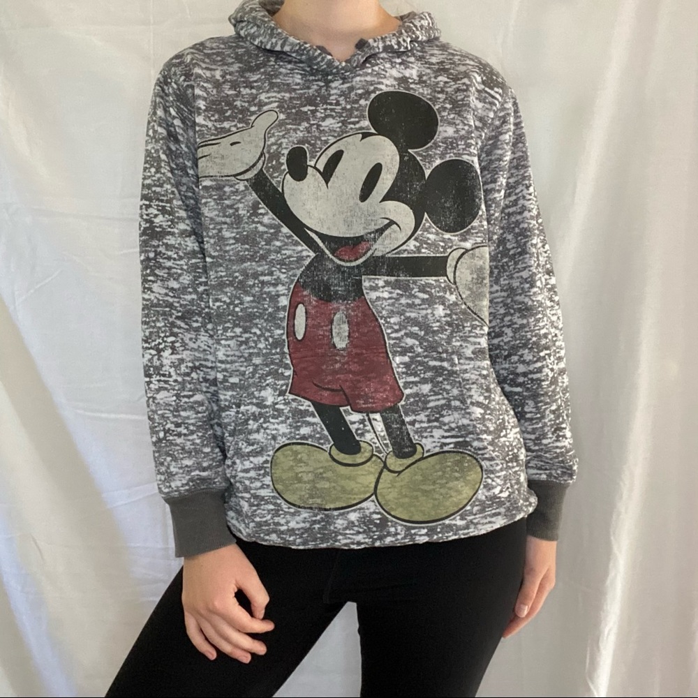 Disney Mickey Mouse Graphic Patterned Gray Hoodie